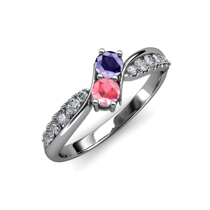 Nicia Iolite and Pink Tourmaline with Side Diamonds Bypass Ring 