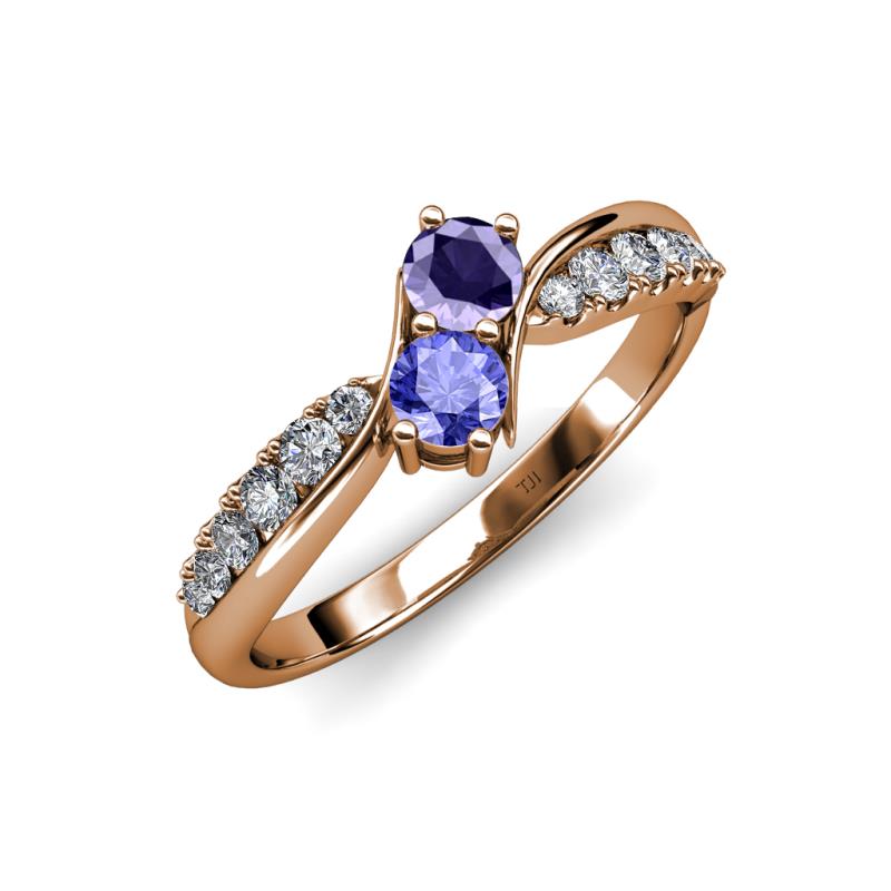 Nicia Iolite and Tanzanite with Side Diamonds Bypass Ring 