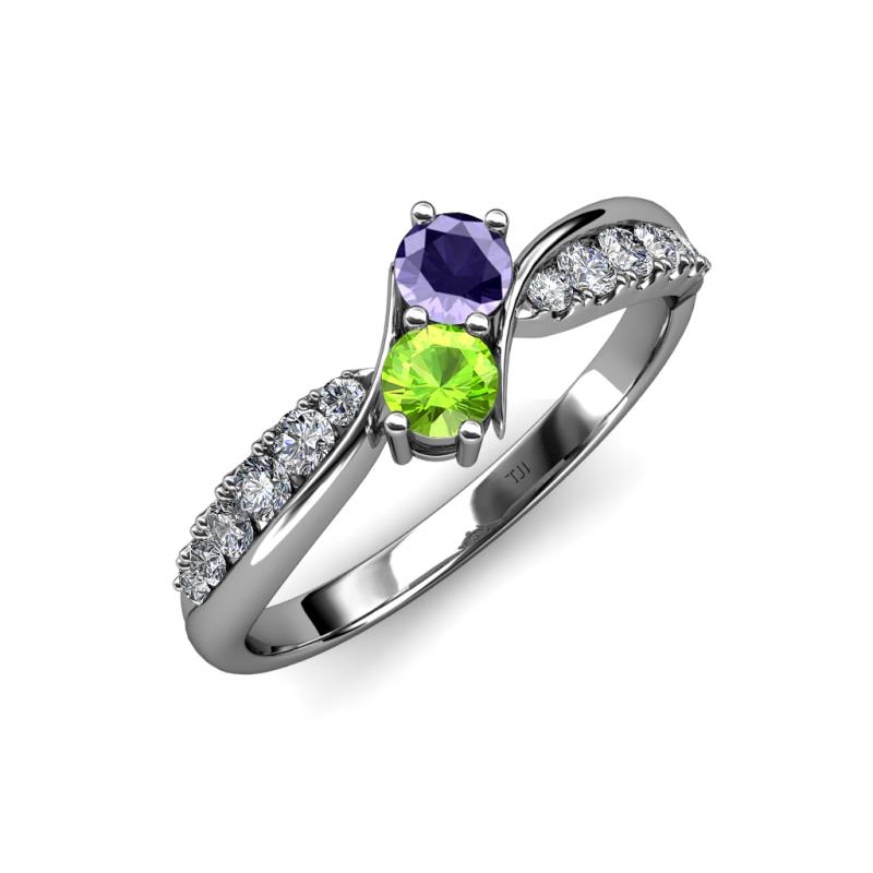 Nicia Iolite and Peridot with Side Diamonds Bypass Ring 