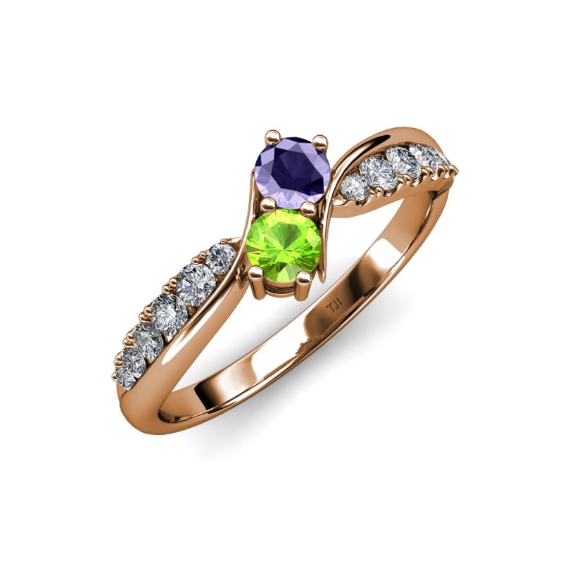 Nicia Iolite and Peridot with Side Diamonds Bypass Ring 