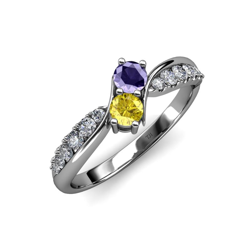 Nicia Iolite and Yellow Sapphire with Side Diamonds Bypass Ring 