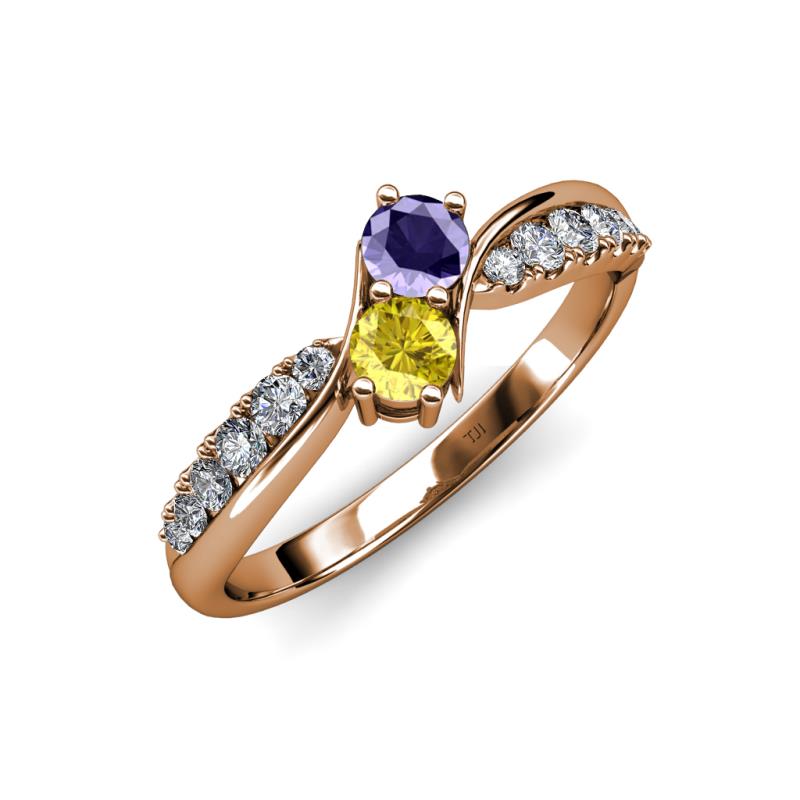 Nicia Iolite and Yellow Sapphire with Side Diamonds Bypass Ring 