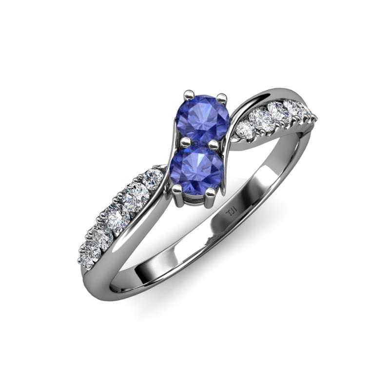 Nicia Iolite with Side Diamonds Bypass Ring 