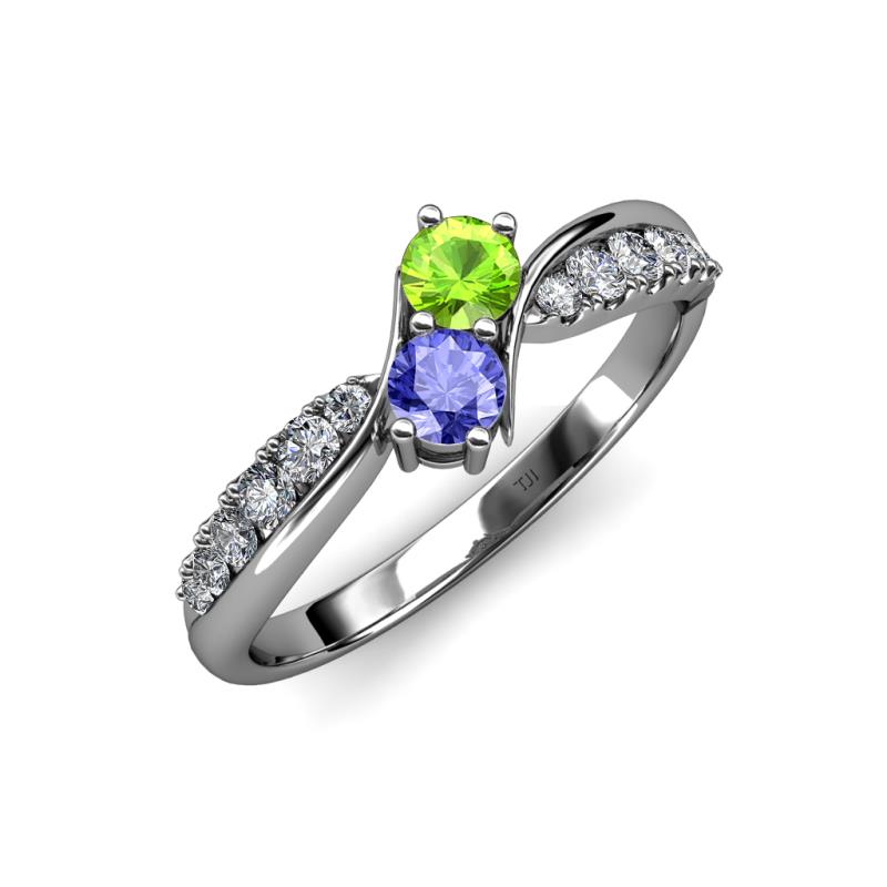 Nicia Peridot and Tanzanite with Side Diamonds Bypass Ring 