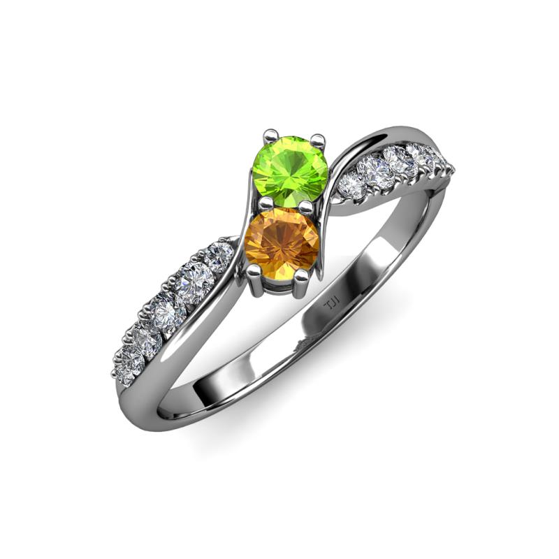 Nicia Peridot and Citrine with Side Diamonds Bypass Ring 