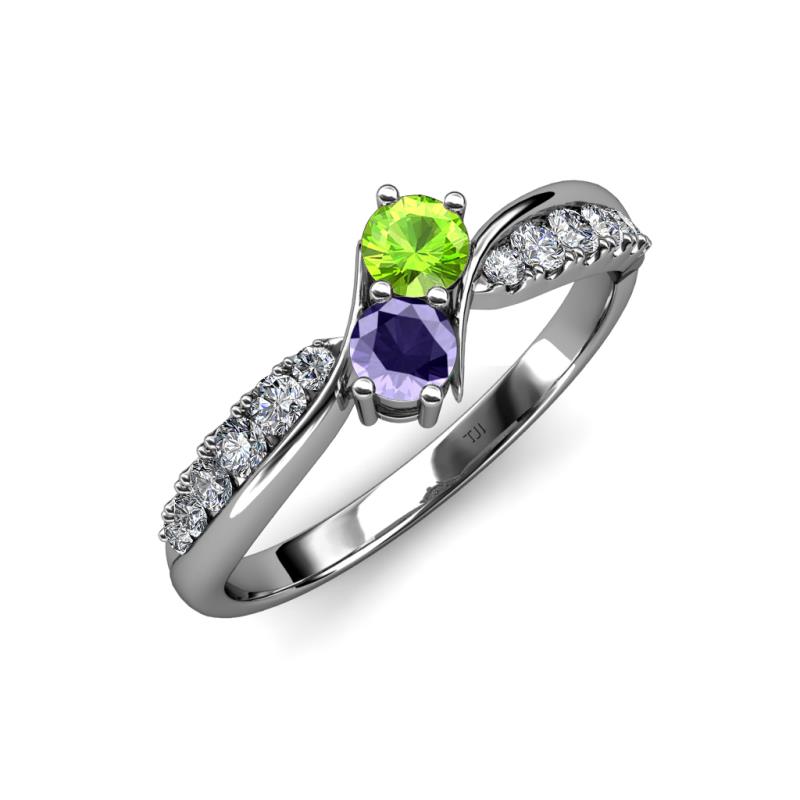 Nicia Peridot and Iolite with Side Diamonds Bypass Ring 