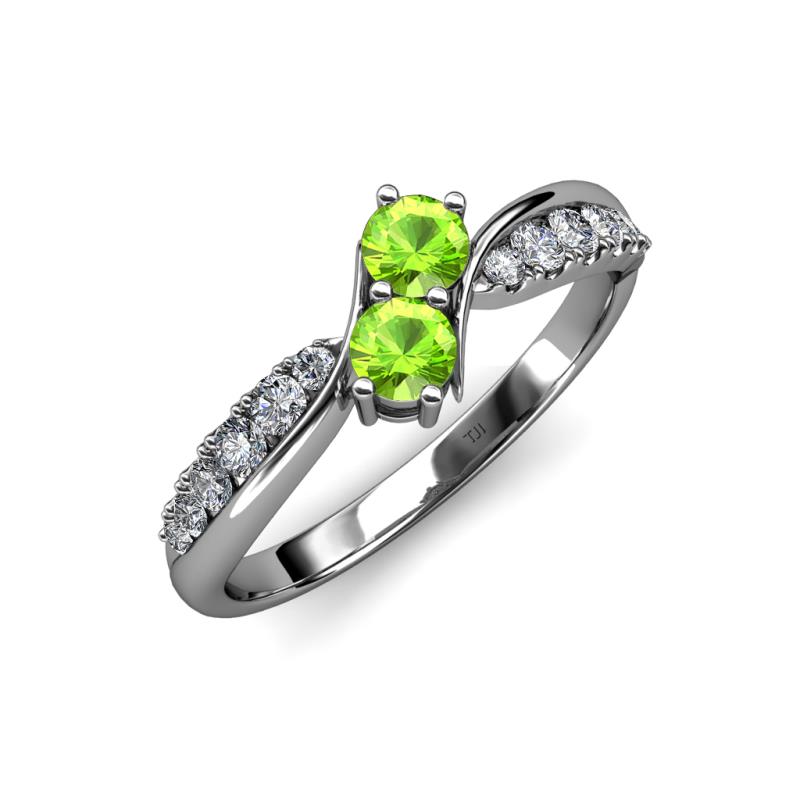 Nicia Peridot with Side Diamonds Bypass Ring 