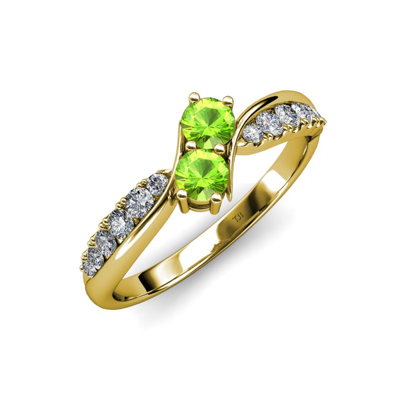 Nicia Peridot with Side Diamonds Bypass Ring 