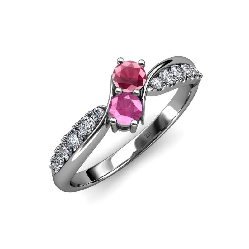Nicia Rhodolite Garnet and Pink Sapphire with Side Diamonds Bypass Ring 