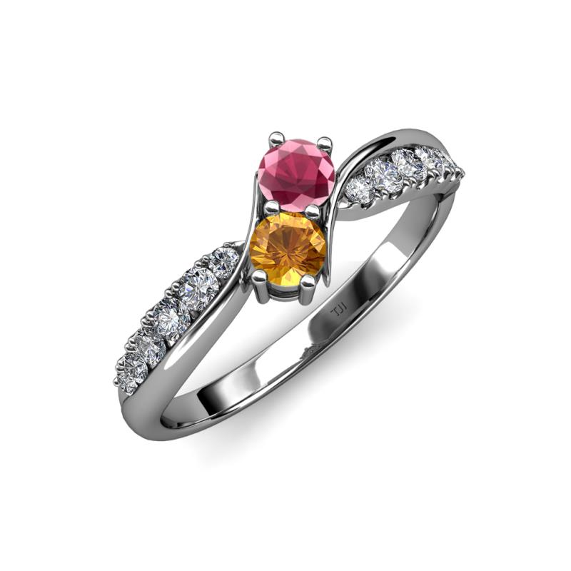 Nicia Rhodolite Garnet and Citrine with Side Diamonds Bypass Ring 