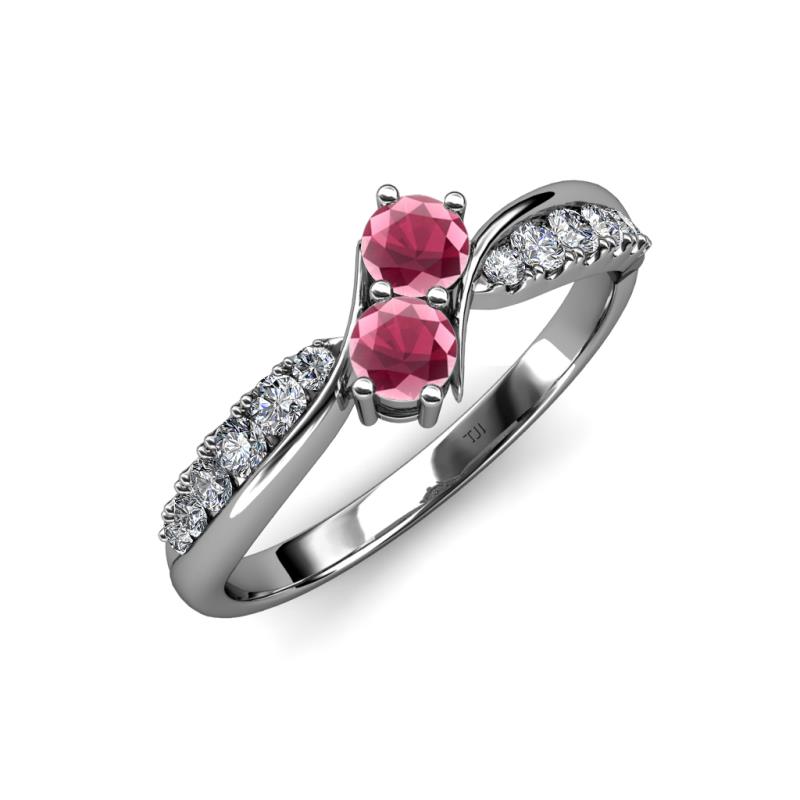 Nicia Rhodolite Garnet with Side Diamonds Bypass Ring 