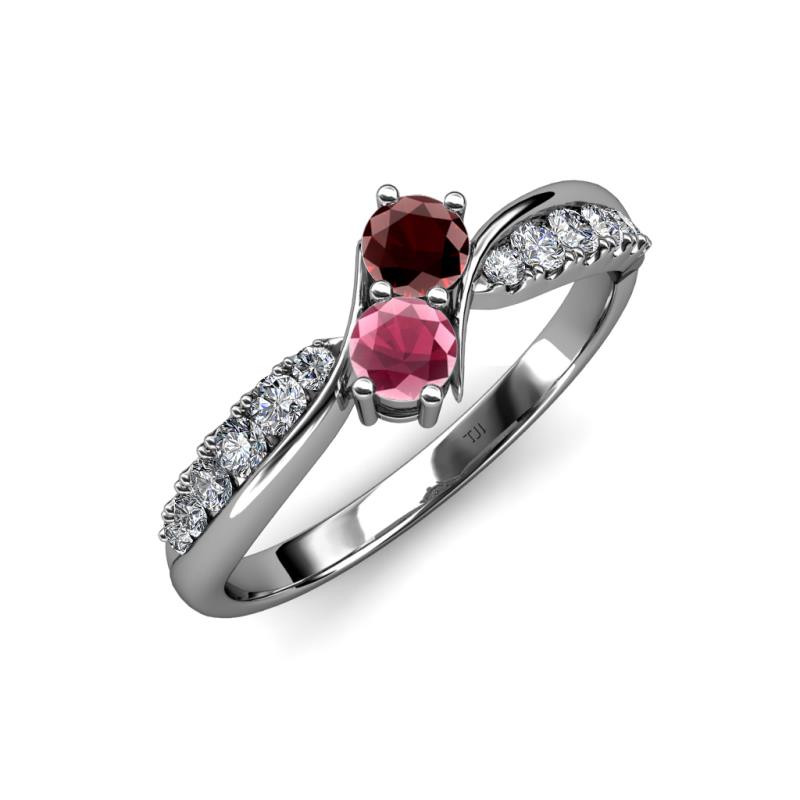 Nicia Red and Rhodolite Garnet with Side Diamonds Bypass Ring 