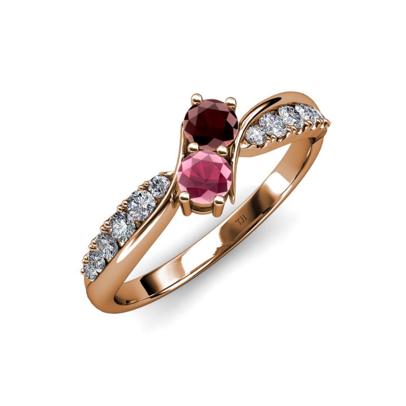 Nicia Red and Rhodolite Garnet with Side Diamonds Bypass Ring 
