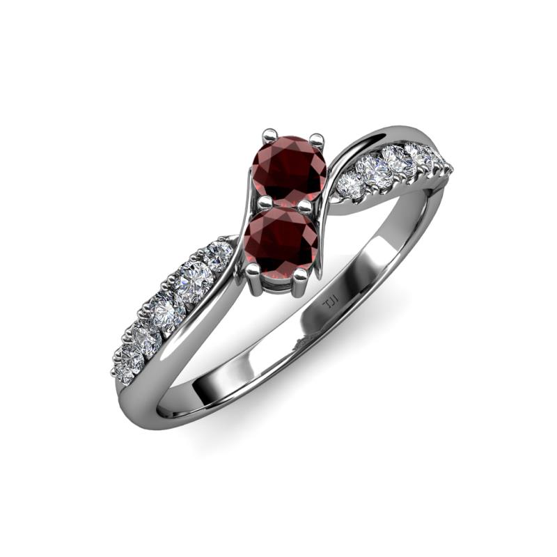 Nicia Red Garnet with Side Diamonds Bypass Ring 