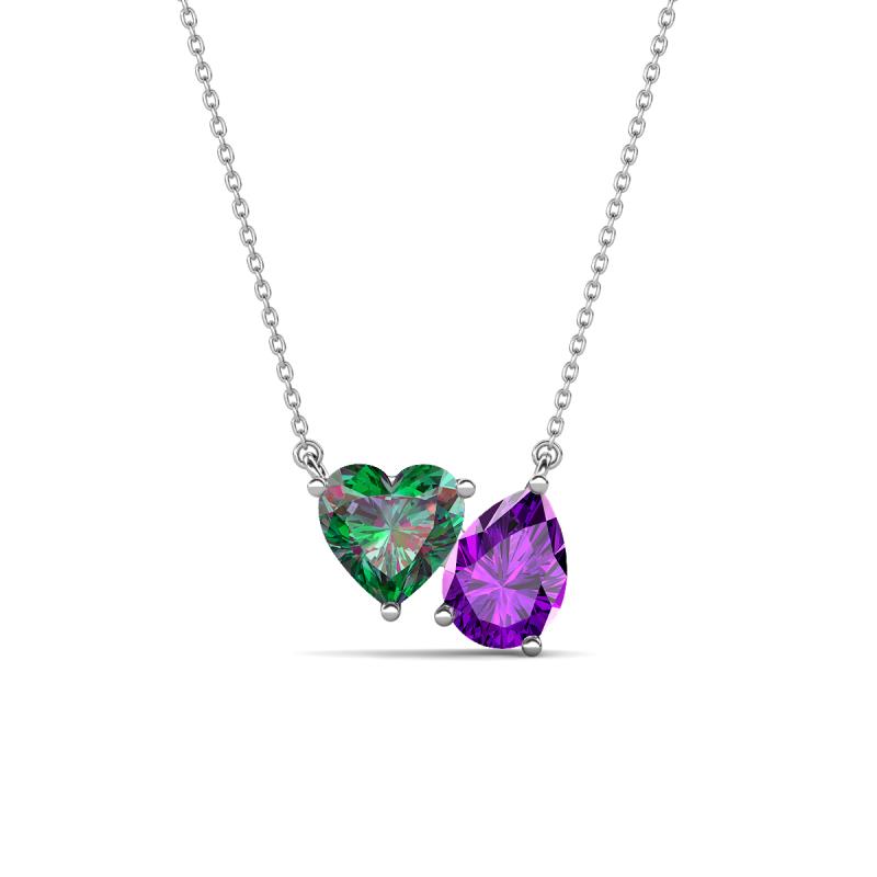 Zuri 1.40 ctw Heart Shape Created Alexandrite with Pear Shape Amethyst Toi Et Moi Women Pendant Necklace 