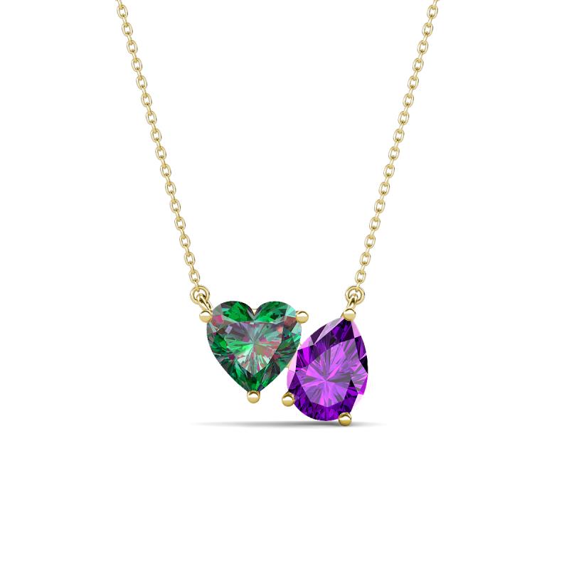 Zuri 1.40 ctw Heart Shape Created Alexandrite with Pear Shape Amethyst Toi Et Moi Women Pendant Necklace 