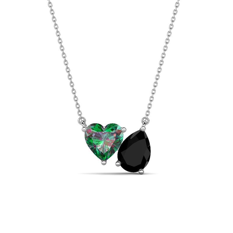 Zuri 1.45 ctw Heart Shape Created Alexandrite with Pear Shape Black Onyx Toi Et Moi Women Pendant Necklace 
