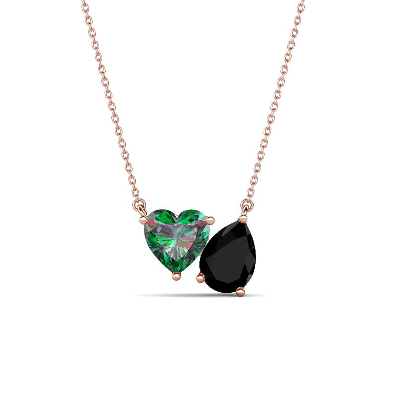 Zuri 1.45 ctw Heart Shape Created Alexandrite with Pear Shape Black Onyx Toi Et Moi Women Pendant Necklace 