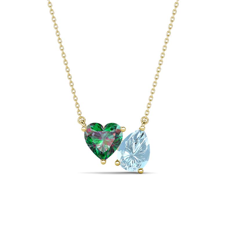 Zuri 1.35 ctw Heart Shape Created Alexandrite with Pear Shape Aquamarine Toi Et Moi Women Pendant Necklace 
