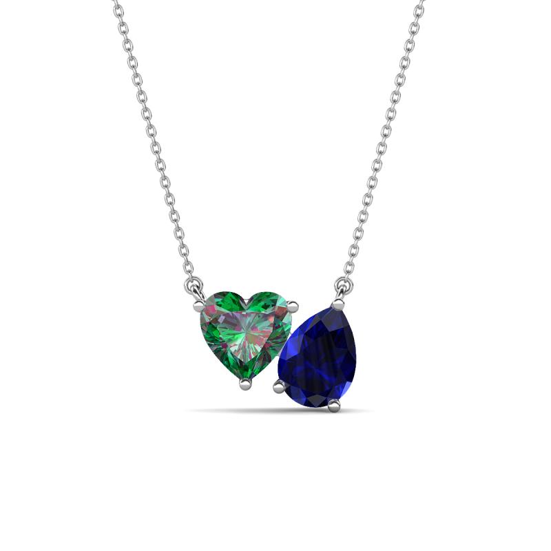 Zuri 1.65 ctw Heart Shape Created Alexandrite with Pear Shape Created Blue Sapphire Toi Et Moi Women Pendant Necklace 