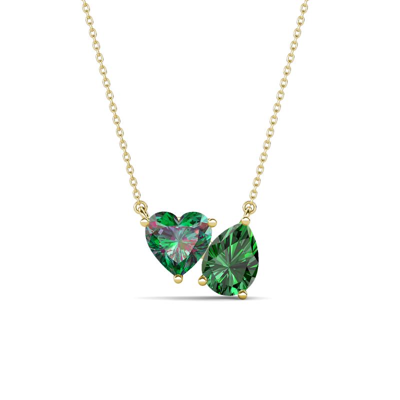 Zuri 1.55 ctw Heart Shape Created Alexandrite with Pear Shape Created Emerald Toi Et Moi Women Pendant Necklace 