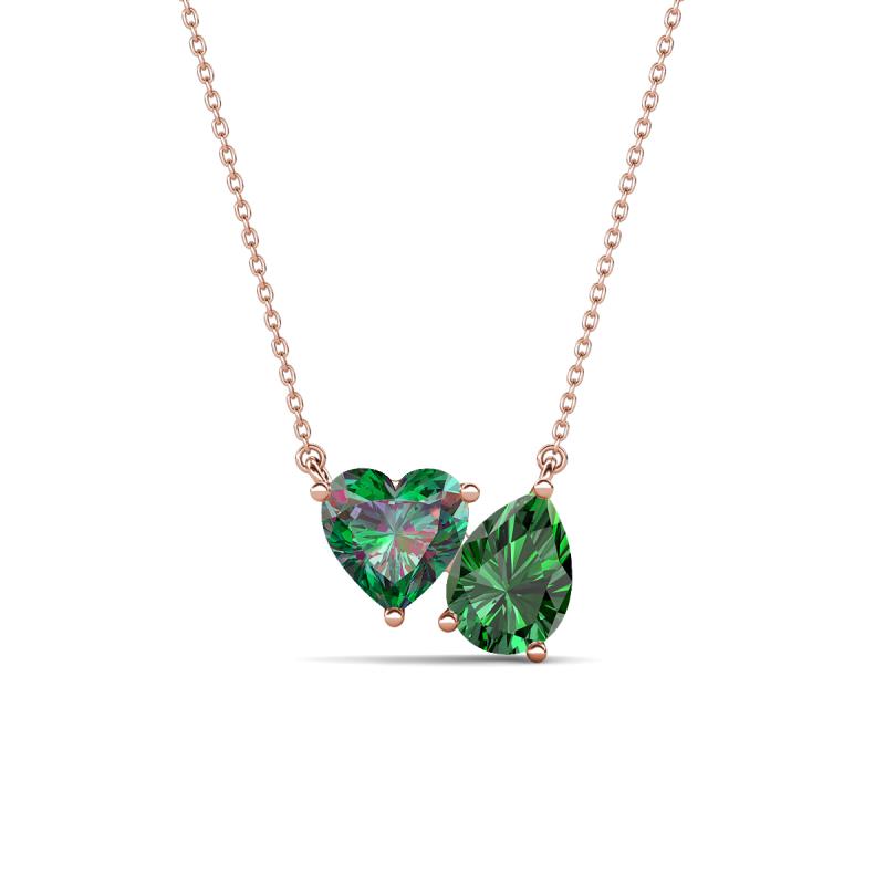 Zuri 1.55 ctw Heart Shape Created Alexandrite with Pear Shape Created Emerald Toi Et Moi Women Pendant Necklace 