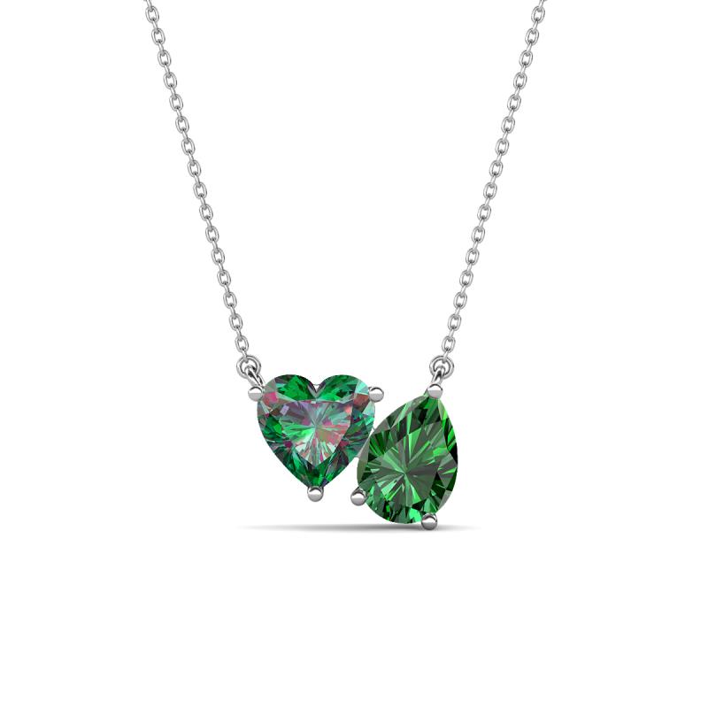 Zuri 1.55 ctw Heart Shape Created Alexandrite with Pear Shape Created Emerald Toi Et Moi Women Pendant Necklace 