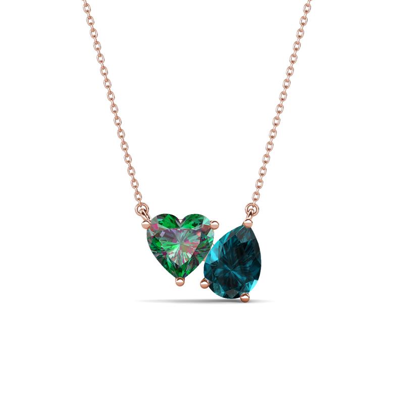 Zuri 1.60 ctw Heart Shape Created Alexandrite with Pear Shape London Blue Topaz Toi Et Moi Women Pendant Necklace 