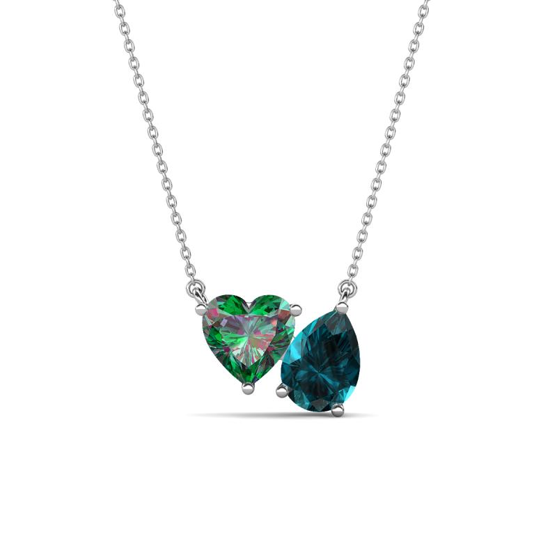 Zuri 1.60 ctw Heart Shape Created Alexandrite with Pear Shape London Blue Topaz Toi Et Moi Women Pendant Necklace 
