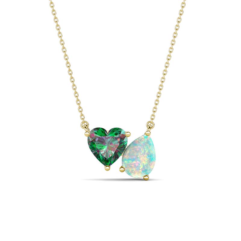 Zuri 1.10 ctw Heart Shape Created Alexandrite with Pear Shape Opal Toi Et Moi Women Pendant Necklace 