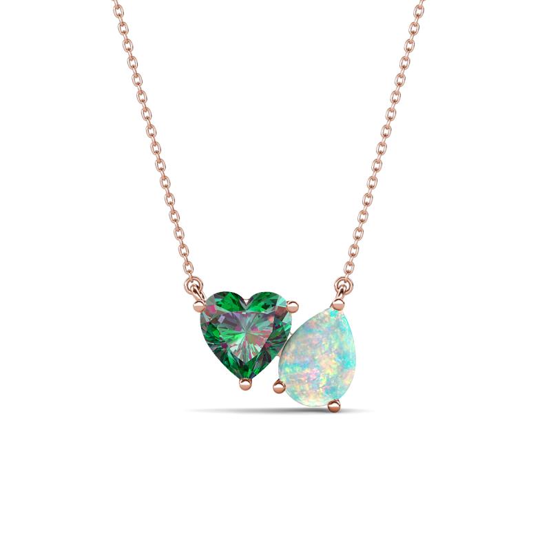 Zuri 1.10 ctw Heart Shape Created Alexandrite with Pear Shape Opal Toi Et Moi Women Pendant Necklace 
