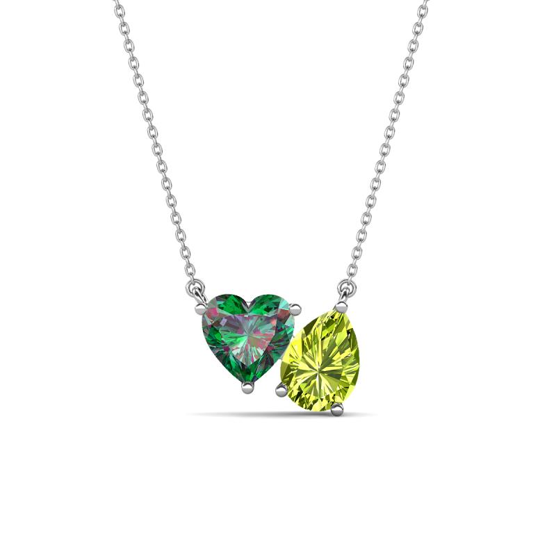 Zuri 1.55 ctw Heart Shape Created Alexandrite with Pear Shape Peridot Toi Et Moi Women Pendant Necklace 