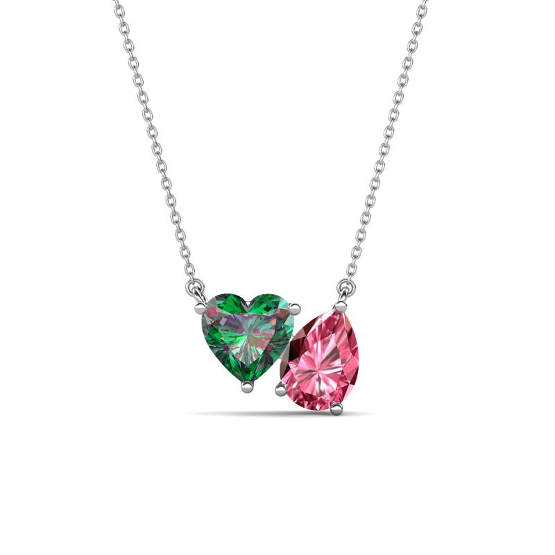 Zuri 1.45 ctw Heart Shape Created Alexandrite with Pear Shape Pink Tourmaline Toi Et Moi Women Pendant Necklace 