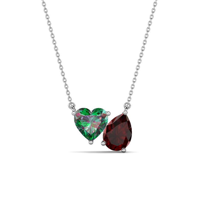 Zuri 1.65 ctw Heart Shape Created Alexandrite with Pear Shape Red Garnet Toi Et Moi Women Pendant Necklace 
