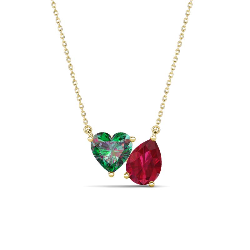 Zuri 1.70 ctw Heart Shape Created Alexandrite with Pear Shape Created Ruby Toi Et Moi Women Pendant Necklace 