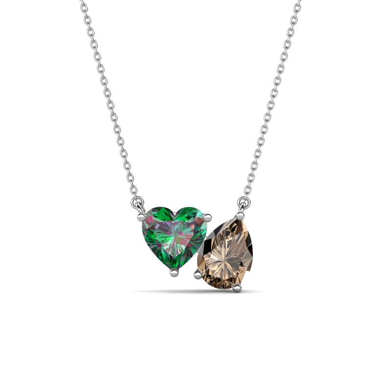 Zuri 1.40 ctw Heart Shape Created Alexandrite with Pear Shape Smoky Quartz Toi Et Moi Women Pendant Necklace 