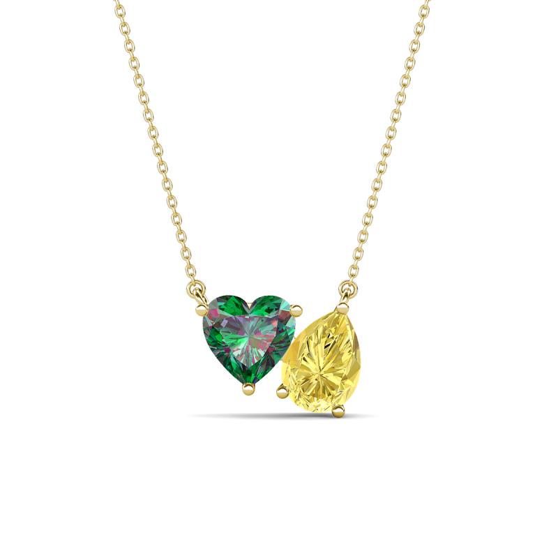 Zuri 1.65 ctw Heart Shape Created Alexandrite with Pear Shape Created Yellow Sapphire Toi Et Moi Women Pendant Necklace 