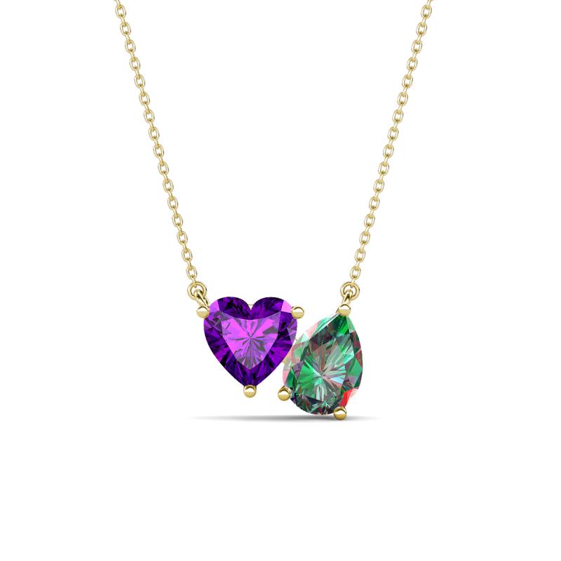Zuri 1.54 ctw Heart Shape Amethyst with Pear Shape Created Alexandrite Toi Et Moi Women Pendant Necklace 