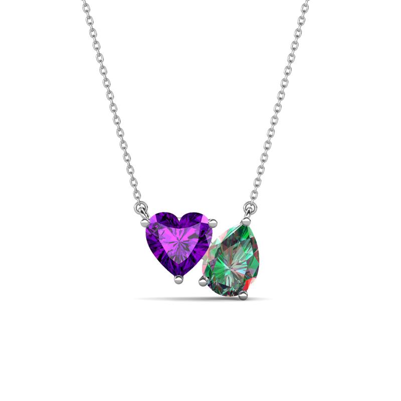 Zuri 1.54 ctw Heart Shape Amethyst with Pear Shape Created Alexandrite Toi Et Moi Women Pendant Necklace 