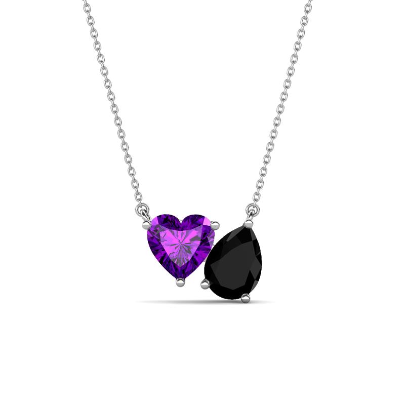 Zuri 1.38 ctw Heart Shape Amethyst with Pear Shape Black Onyx Toi Et Moi Women Pendant Necklace 
