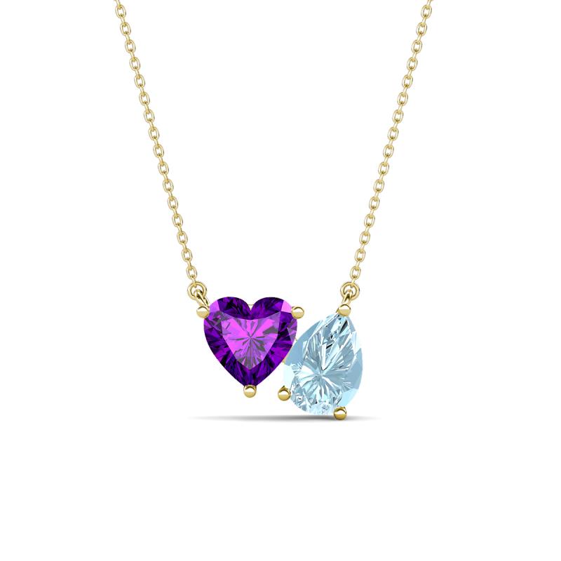 Zuri 1.28 ctw Heart Shape Amethyst with Pear Shape Aquamarine Toi Et Moi Women Pendant Necklace 