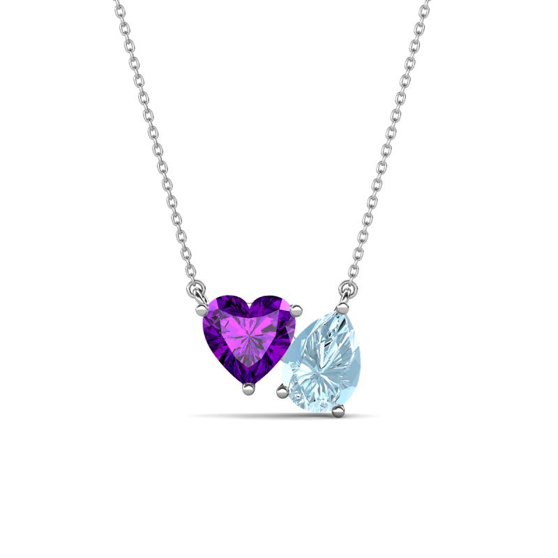 Zuri 1.28 ctw Heart Shape Amethyst with Pear Shape Aquamarine Toi Et Moi Women Pendant Necklace 