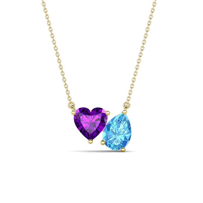 Zuri 1.53 ctw Heart Shape Amethyst with Pear Shape Blue Topaz Toi Et Moi Women Pendant Necklace 