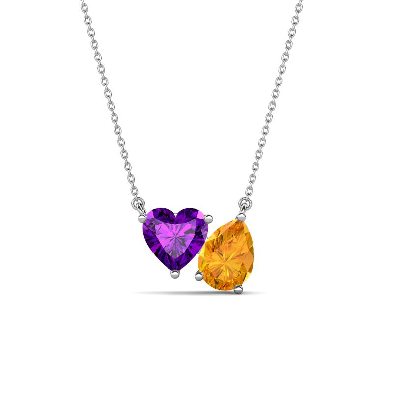 Zuri 1.33 ctw Heart Shape Amethyst with Pear Shape Citrine Toi Et Moi Women Pendant Necklace 