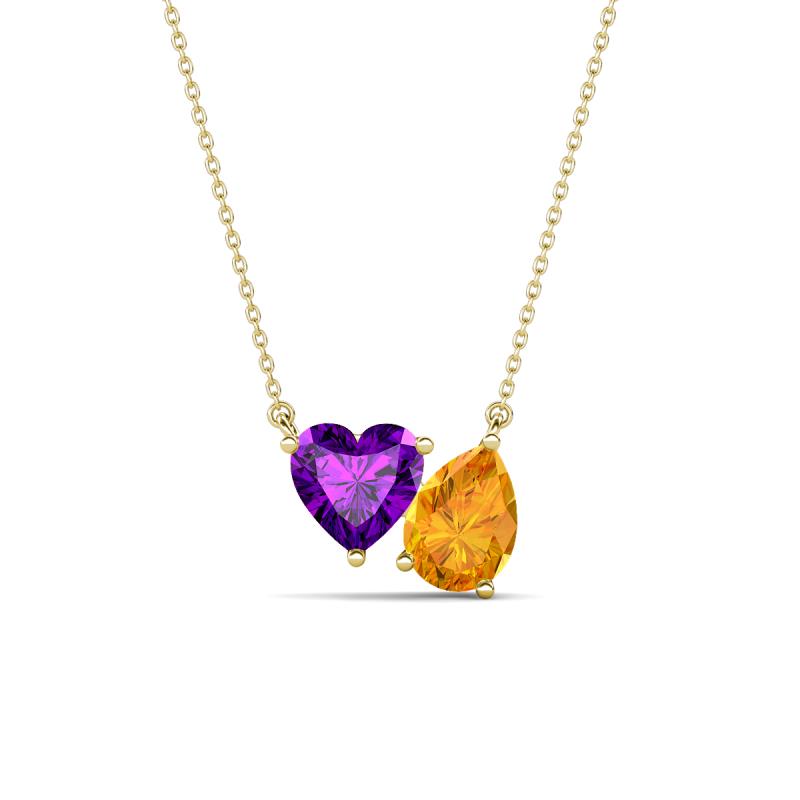 Zuri 1.33 ctw Heart Shape Amethyst with Pear Shape Citrine Toi Et Moi Women Pendant Necklace 