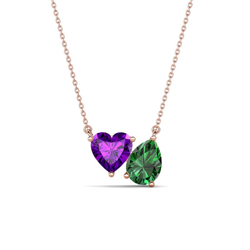Zuri 1.48 ctw Heart Shape Amethyst with Pear Shape Created Emerald Toi Et Moi Women Pendant Necklace 