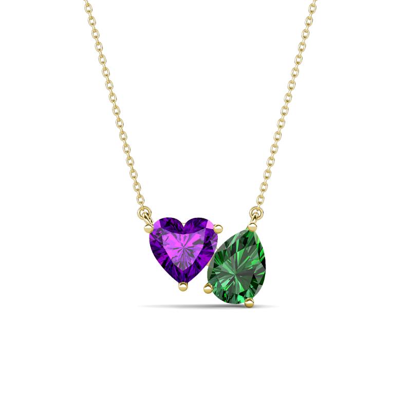 Zuri 1.48 ctw Heart Shape Amethyst with Pear Shape Created Emerald Toi Et Moi Women Pendant Necklace 