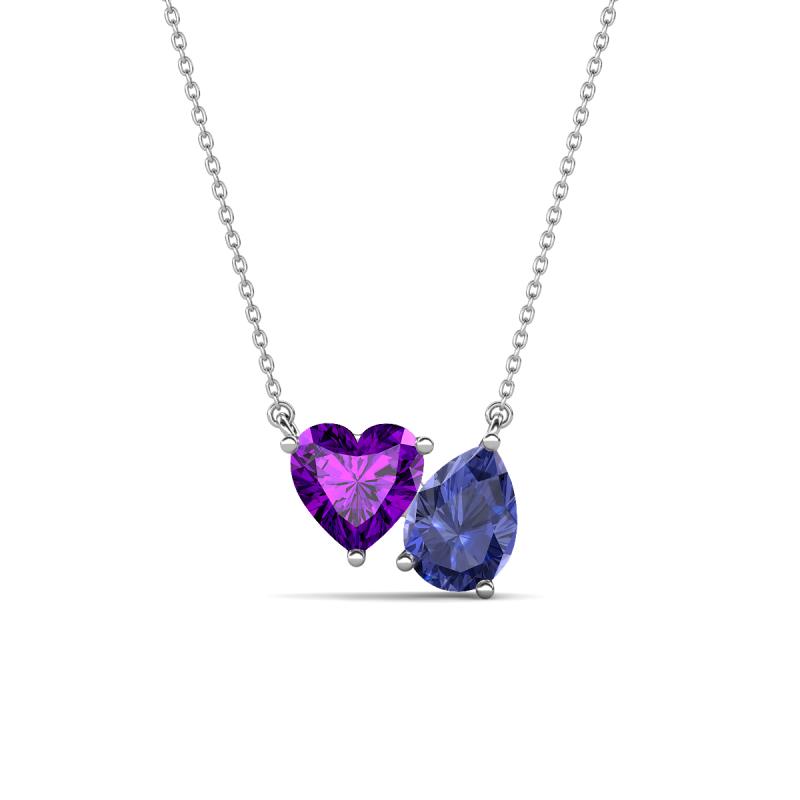 Zuri 1.28 ctw Heart Shape Amethyst with Pear Shape Iolite Toi Et Moi Women Pendant Necklace 