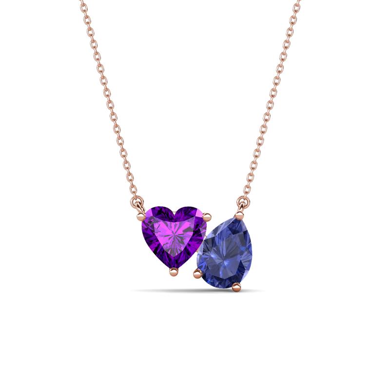 Zuri 1.28 ctw Heart Shape Amethyst with Pear Shape Iolite Toi Et Moi Women Pendant Necklace 
