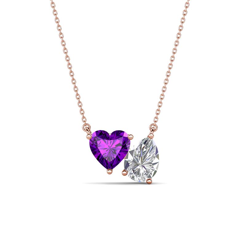 Zuri 1.53 ctw Heart Shape Amethyst with Pear Shape Moissanite Toi Et Moi Women Pendant Necklace 